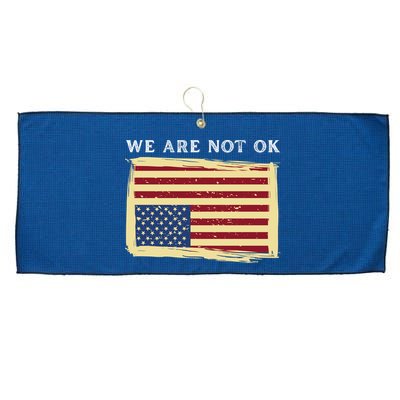 We Are Not Ok Upside Down USA Flag In Distress Large Microfiber Waffle Golf Towel