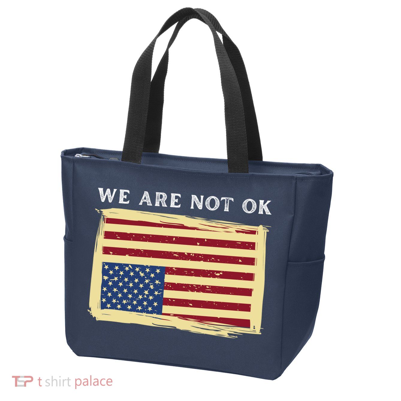 We Are Not Ok Upside Down USA Flag In Distress Zip Tote Bag