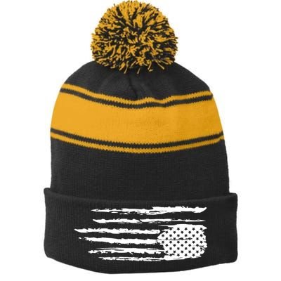 We Are Not Ok Upside Down USA Flag In Distress Stripe Pom Pom Beanie