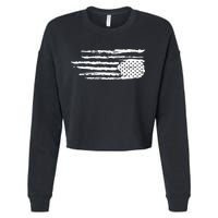 We Are Not Ok Upside Down USA Flag In Distress Cropped Pullover Crew