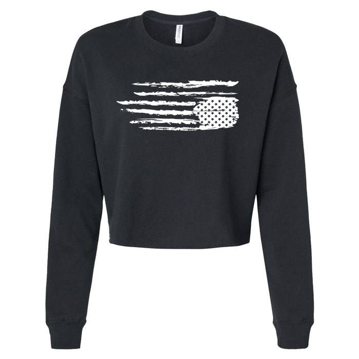 We Are Not Ok Upside Down USA Flag In Distress Cropped Pullover Crew