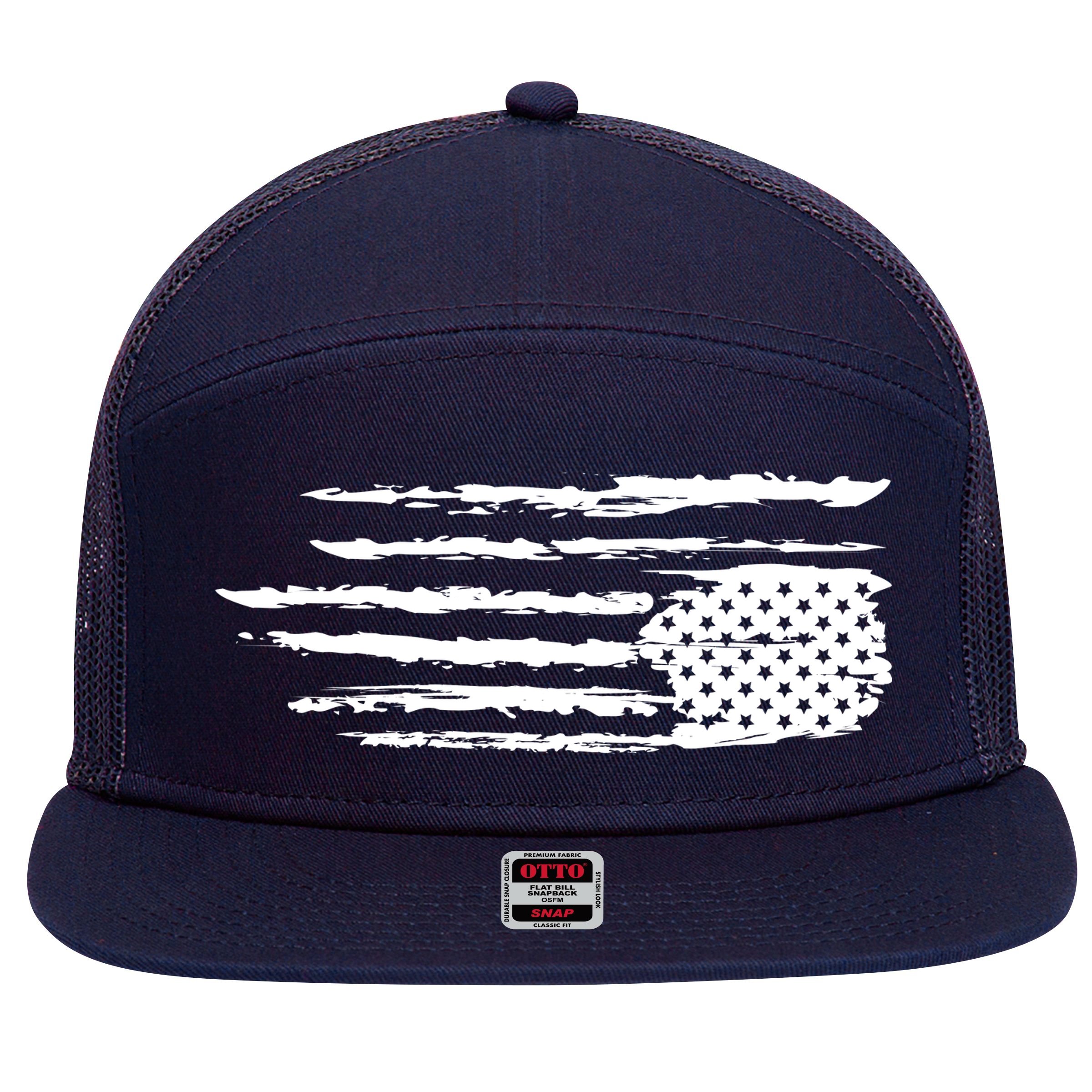 We Are Not Ok Upside Down USA Flag In Distress 7 Panel Mesh Trucker Snapback Hat