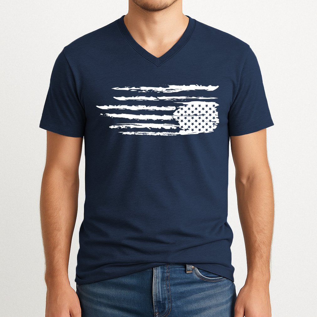 We Are Not Ok Upside Down USA Flag In Distress V-Neck T-Shirt