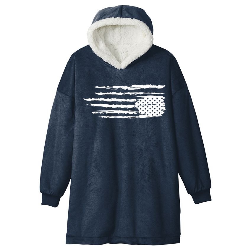 We Are Not Ok Upside Down USA Flag In Distress Hooded Wearable Blanket
