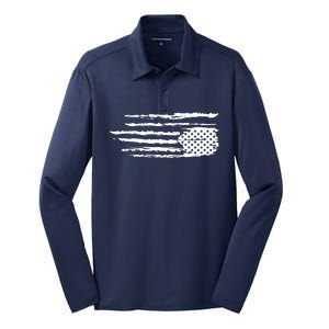 We Are Not Ok Upside Down USA Flag In Distress Silk Touch Performance Long Sleeve Polo