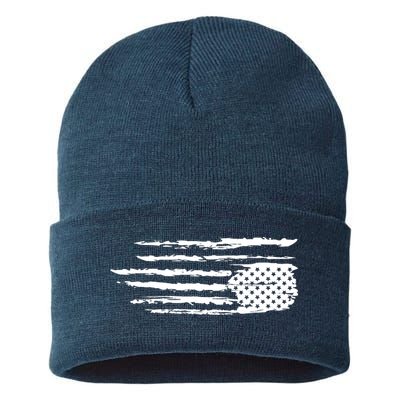 We Are Not Ok Upside Down USA Flag In Distress Sustainable Knit Beanie