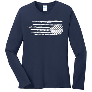 We Are Not Ok Upside Down USA Flag In Distress Ladies Long Sleeve Shirt