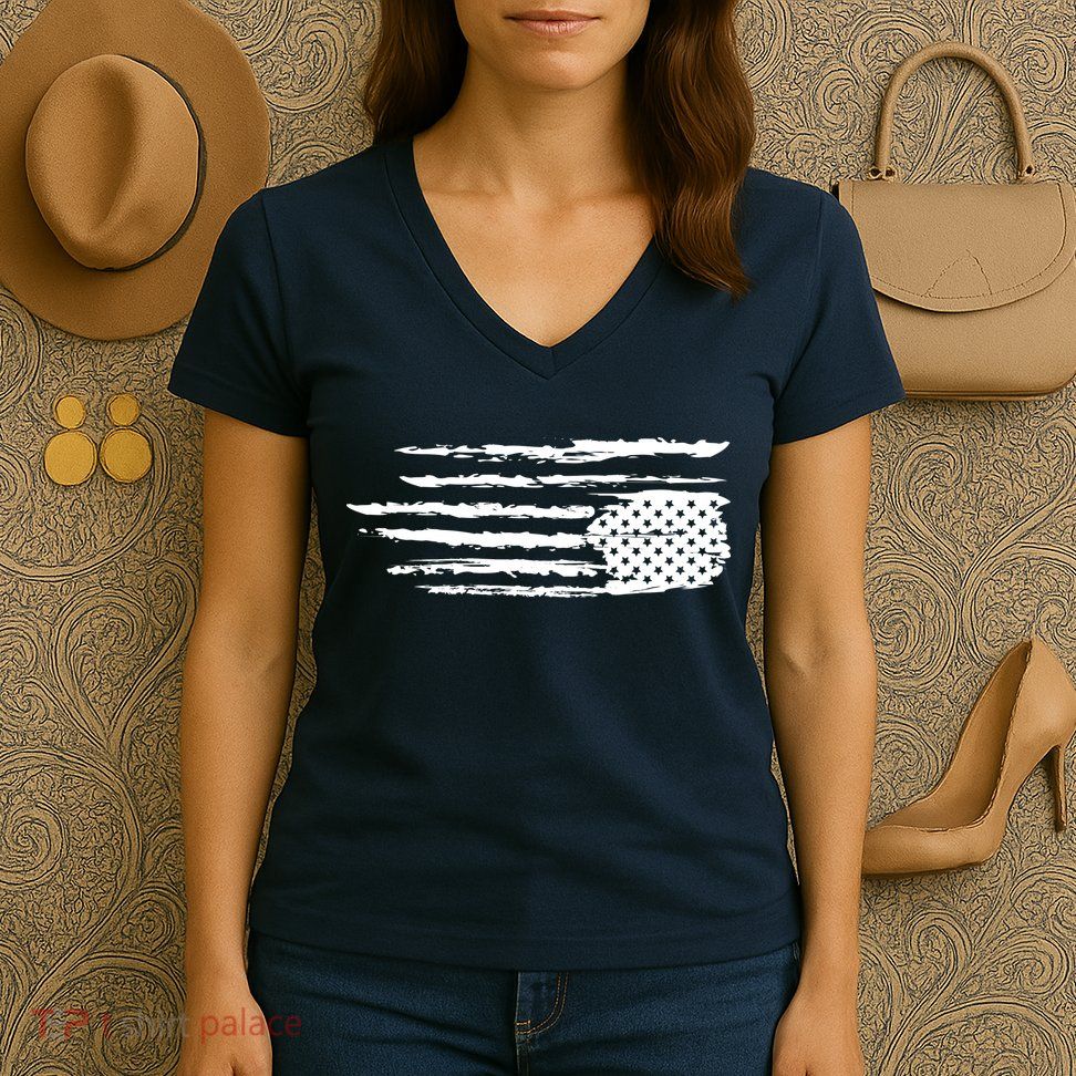 We Are Not Ok Upside Down USA Flag In Distress Women's V-Neck T-Shirt