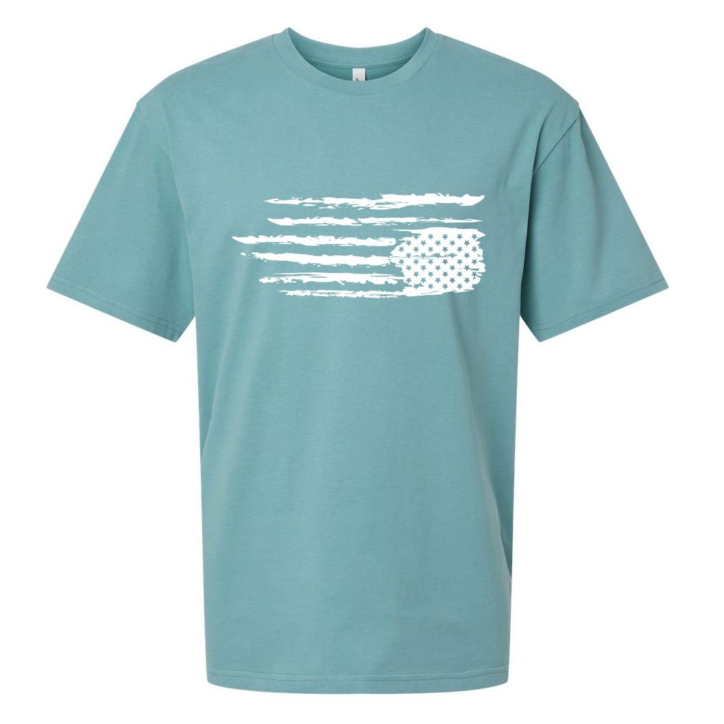 We Are Not Ok Upside Down USA Flag In Distress Sueded Cloud Jersey T-Shirt