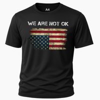 We Are Not Ok Usa Flag Upside Down Cooling Performance Crew T-Shirt