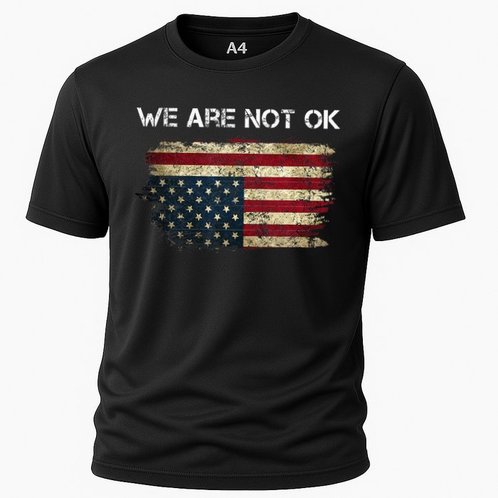 We Are Not Ok Usa Flag Upside Down Cooling Performance Crew T-Shirt