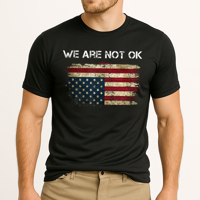 We Are Not Ok Usa Flag Upside Down Cooling Performance Crew T-Shirt