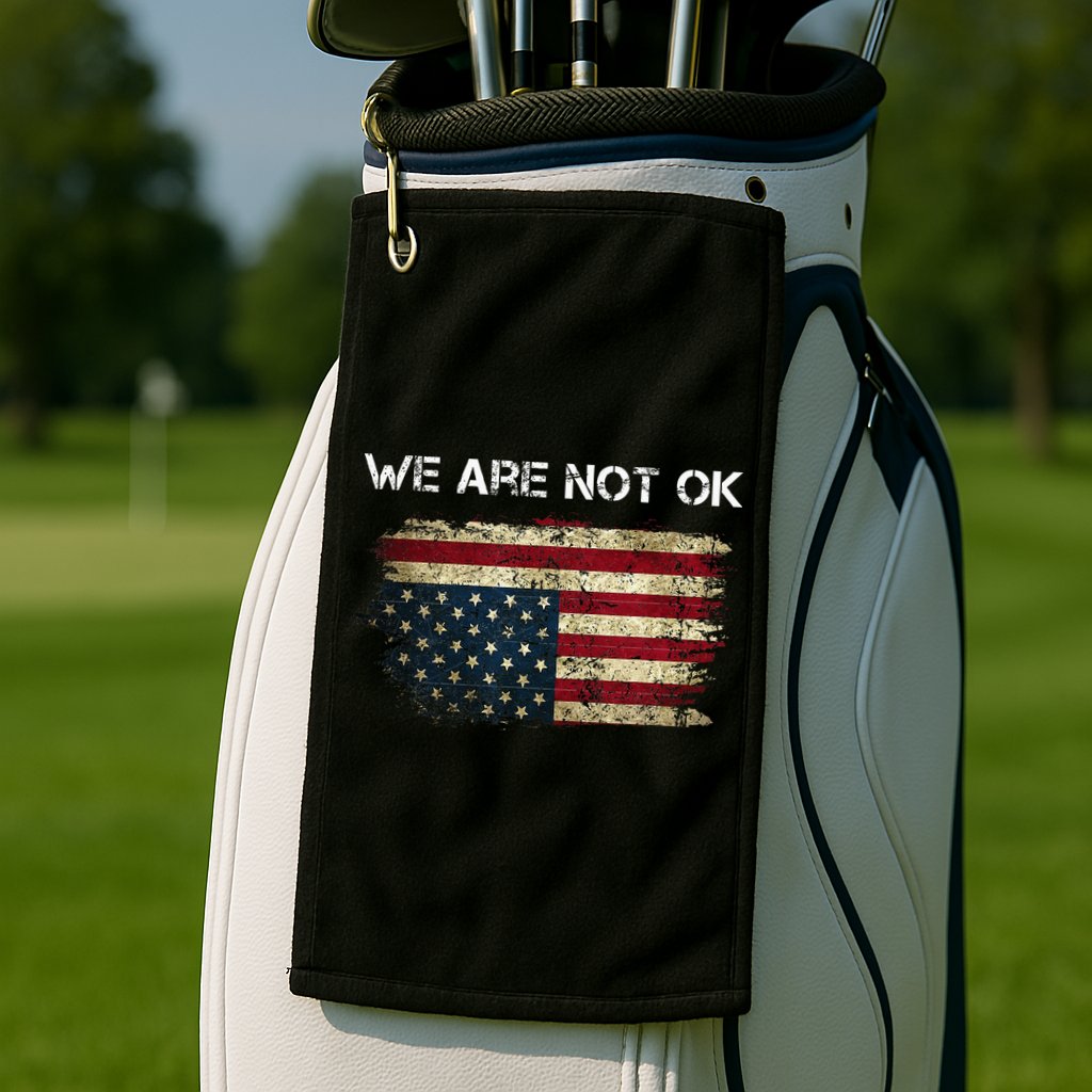 We Are Not Ok Usa Flag Upside Down Golf Towel