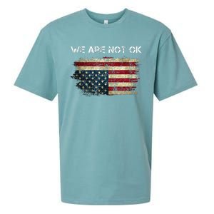 We Are Not Ok Usa Flag Upside Down Sueded Cloud Jersey T-Shirt