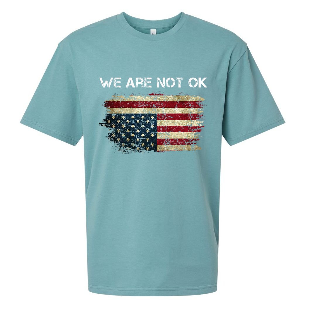 We Are Not Ok Usa Flag Upside Down Sueded Cloud Jersey T-Shirt
