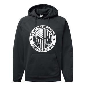 We Are Not Descended From Fearful  Patriotic 1776 Skull Performance Fleece Hoodie