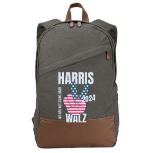 We Are Not Going Back Kamala Harris Tim Walz 2024 Vote Election Peace Sign Flag Cotton Canvas Backpack