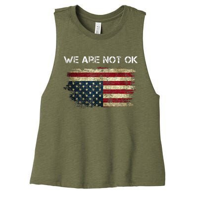 We Are Not Ok Usa Flag Upside Down Women's Racerback Cropped Tank