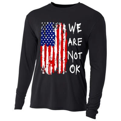 We Are Not Okay Vintage American Flag Patriotic Cooling Performance Long Sleeve Crew