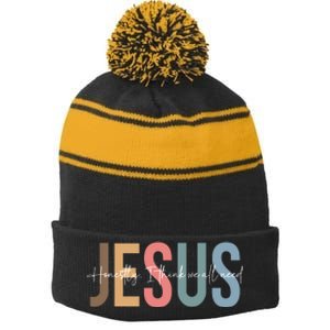 We All Need Jesus Romans 3:23 Christian Bible Verse Front & Back Stripe Pom Pom Beanie