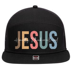 We All Need Jesus Romans 3:23 Christian Bible Verse Front & Back 7 Panel Mesh Trucker Snapback Hat