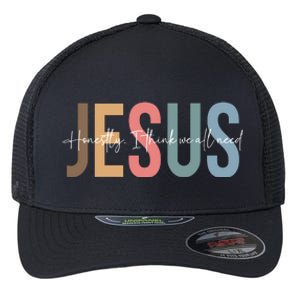 We All Need Jesus Romans 3:23 Christian Bible Verse Front & Back Flexfit Unipanel Trucker Cap