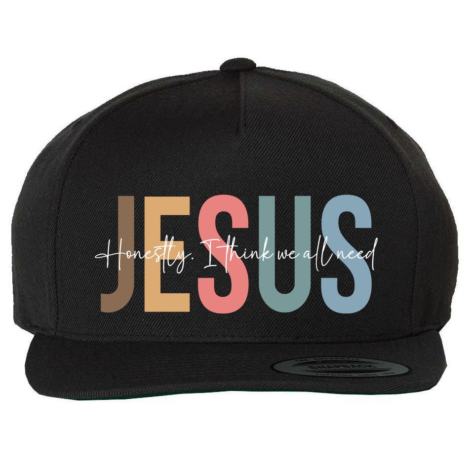 We All Need Jesus Romans 3:23 Christian Bible Verse Front & Back Wool Snapback Cap