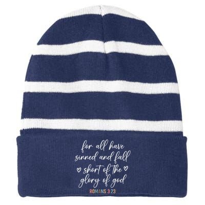 We All Need Jesus Romans 3:23 Christian Bible Verse Front & Back Striped Beanie with Solid Band