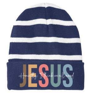 We All Need Jesus Romans 3:23 Christian Bible Verse Front & Back Striped Beanie with Solid Band