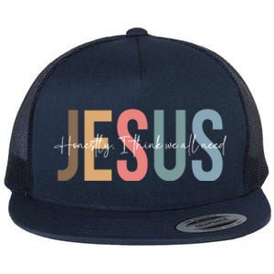 We All Need Jesus Romans 3:23 Christian Bible Verse Front & Back Flat Bill Trucker Hat