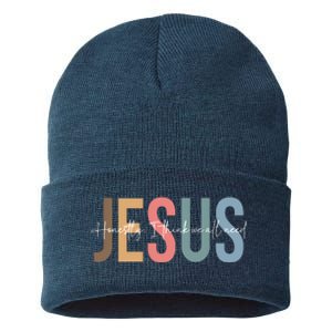 We All Need Jesus Romans 3:23 Christian Bible Verse Front & Back Sustainable Knit Beanie