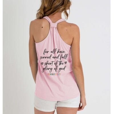 We All Need Jesus Romans 3:23 Christian Bible Verse Front & Back Women's Knotted Racerback Tank