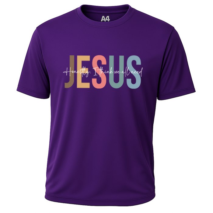 We All Need Jesus Romans 3:23 Christian Bible Verse Front & Back Cooling Performance Crew T-Shirt