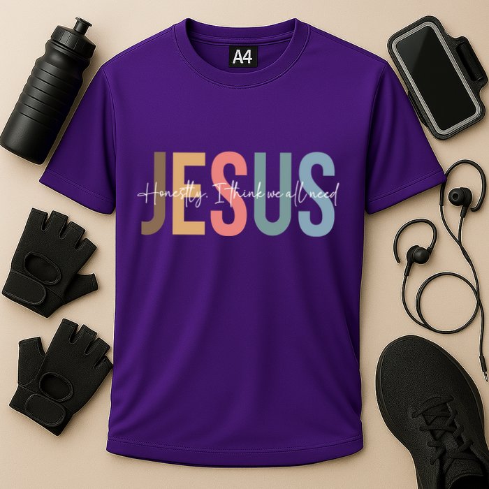 We All Need Jesus Romans 3:23 Christian Bible Verse Front & Back Cooling Performance Crew T-Shirt