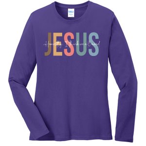 We All Need Jesus Romans 3:23 Christian Bible Verse Front & Back Ladies Long Sleeve Shirt