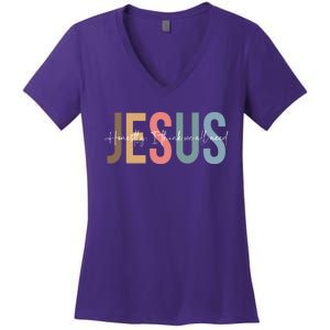 We All Need Jesus Romans 3:23 Christian Bible Verse Front & Back Women's V-Neck T-Shirt