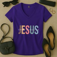 We All Need Jesus Romans 3:23 Christian Bible Verse Front & Back Women's V-Neck T-Shirt