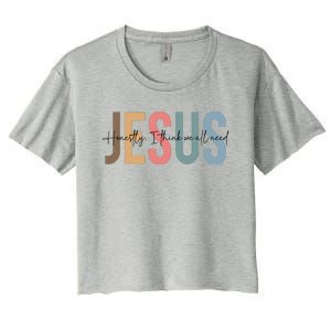 We All Need Jesus Romans 3:23 Christian Bible Verse Front & Back Women's Crop Top Tee