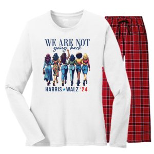 We Are Not Going Back Kamala Harris Waltz 24 Madam President Women's Long Sleeve Flannel Pajama Set 