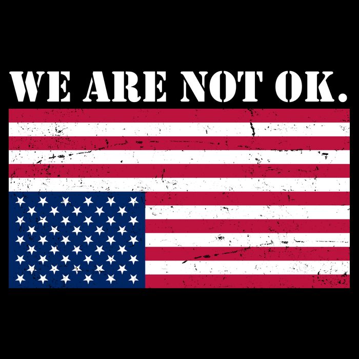 We Are Not Ok Upside Down American Flag Drawstring Bag