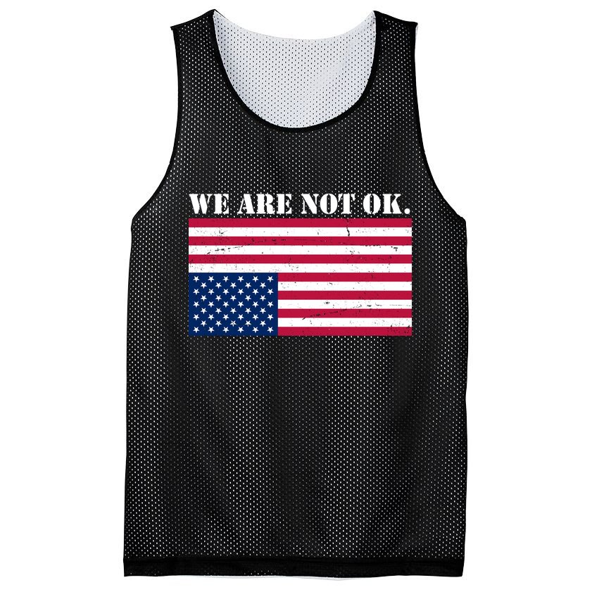 We Are Not Ok Upside Down American Flag Mesh Reversible Basketball Jersey Tank