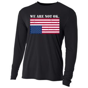 We Are Not Ok Upside Down American Flag Cooling Performance Long Sleeve Crew