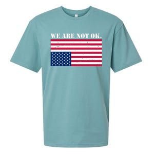 We Are Not Ok Upside Down American Flag Sueded Cloud Jersey T-Shirt