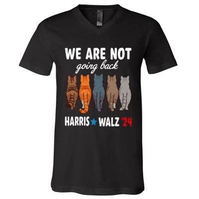 We Are Not Going Back Kamala Harris Waltz 24 Cat Ladies V-Neck T-Shirt