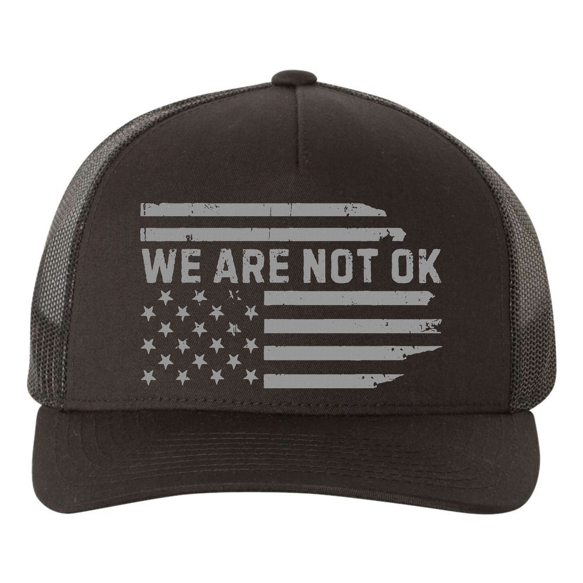 We Are Not Ok Usa Flag Upside Down Yupoong Adult 5-Panel Trucker Hat