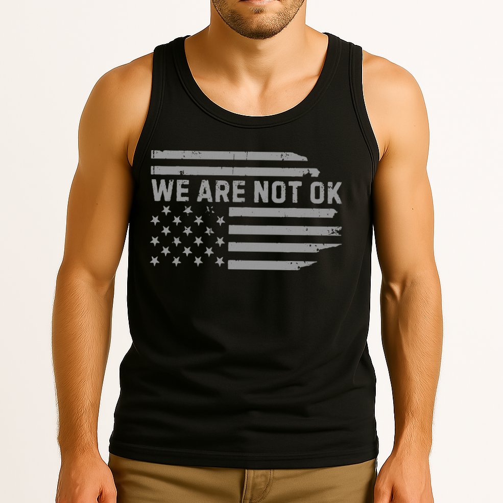 We Are Not Ok Usa Flag Upside Down Tank Top