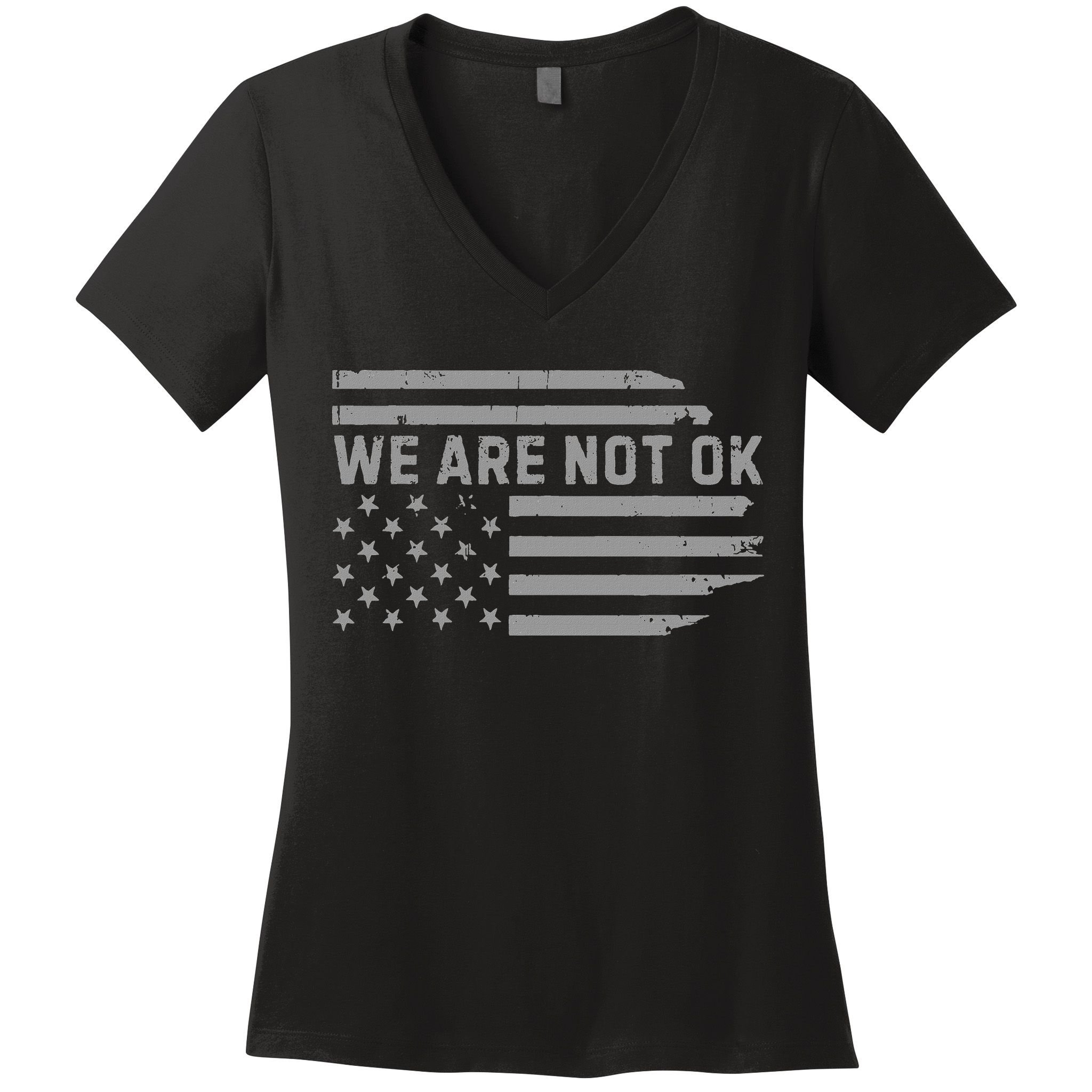 We Are Not Ok Usa Flag Upside Down Women's V-Neck T-Shirt