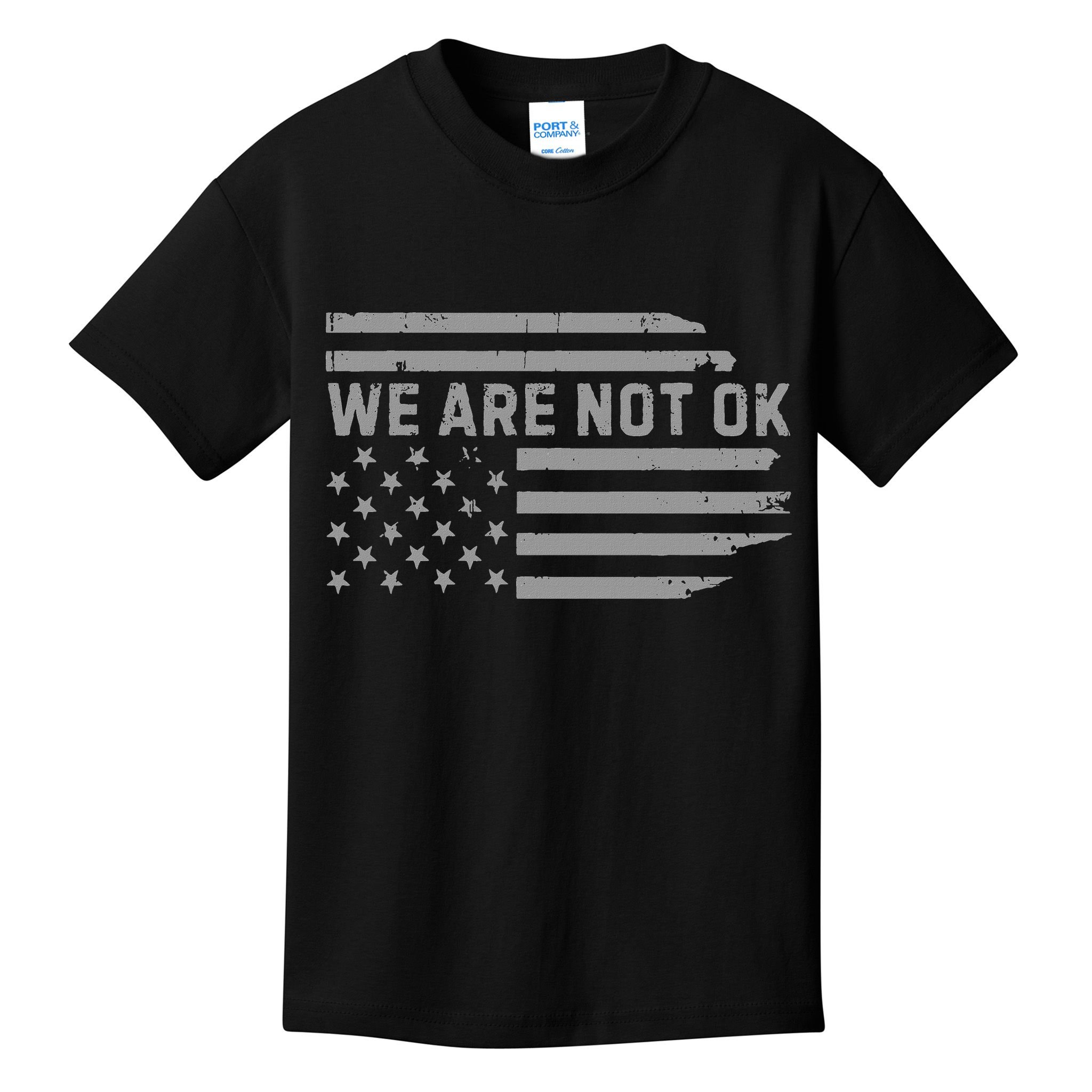 We Are Not Ok Usa Flag Upside Down Kids T-Shirt
