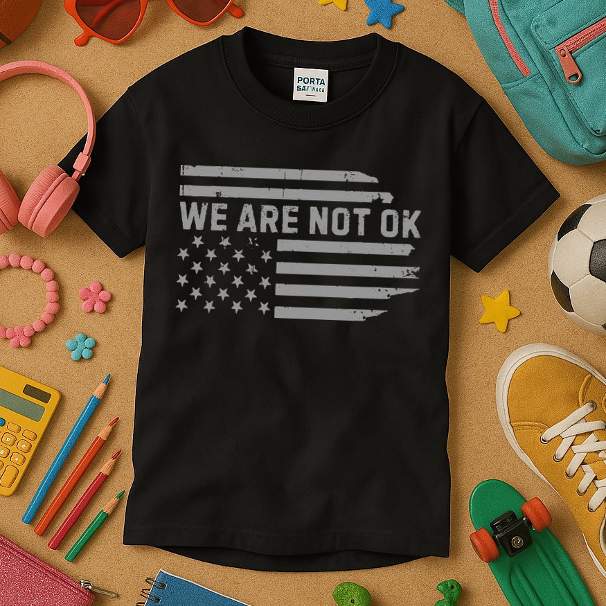 We Are Not Ok Usa Flag Upside Down Kids T-Shirt