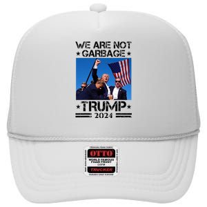 We Are Not Garbage Vote Trump Garbage For Trump 2024 High Crown Mesh Back Trucker Hat